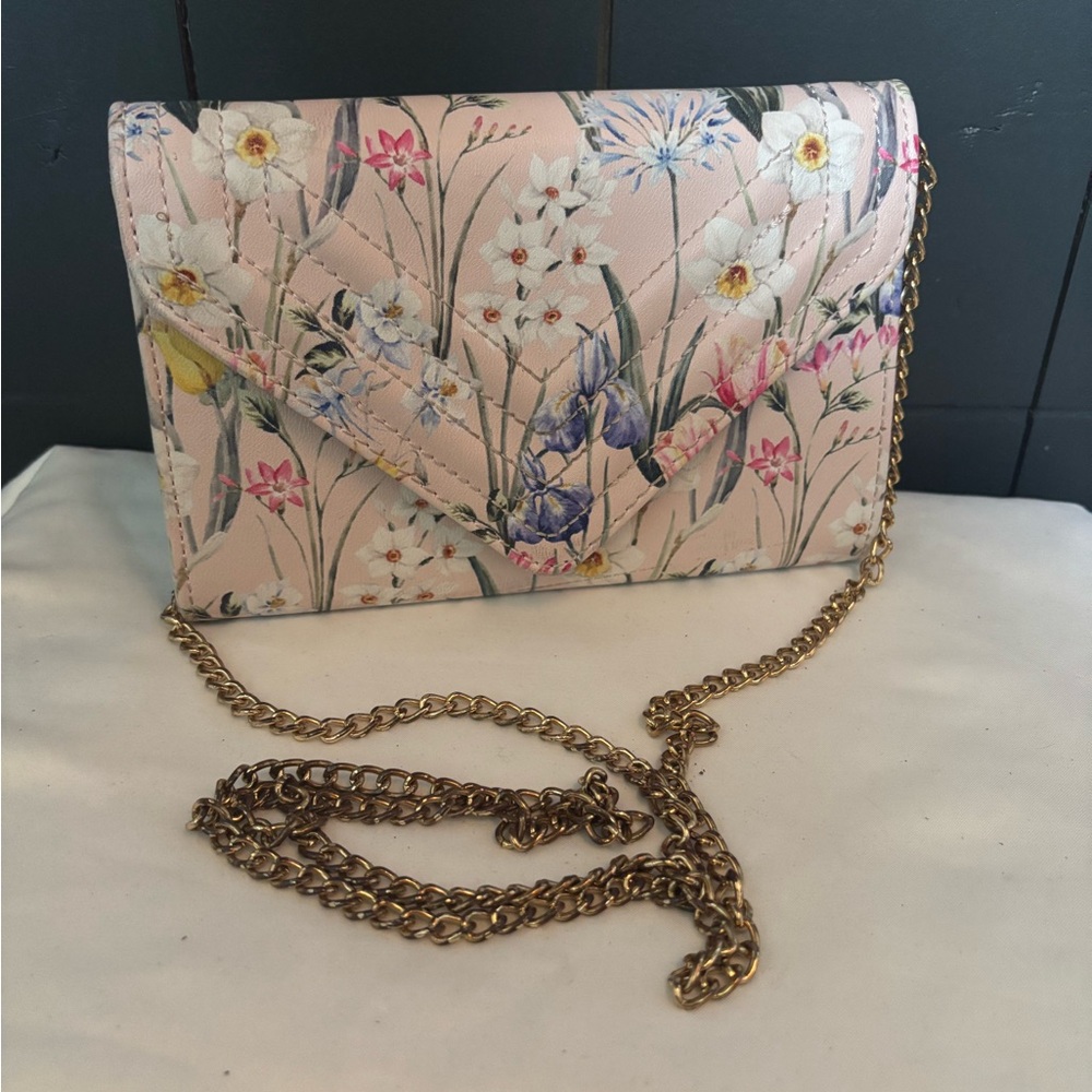 Aldo Floral Print Clutch with Gold Chain
